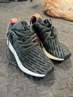 adidas Black Knit Sneakers with Orange Heel Tabs